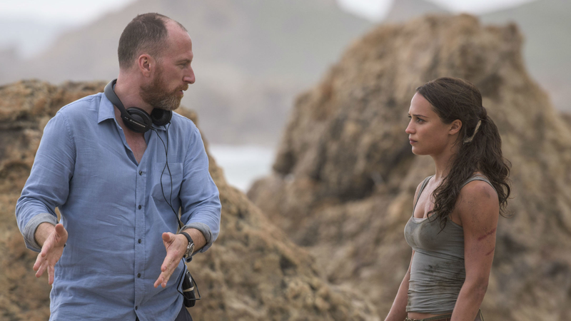 Tomb Raider director Roar Uthaug and Vikander on location.
